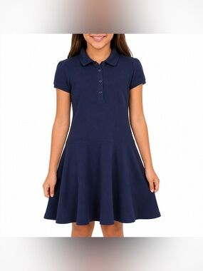Children’s Place Girls Navy Uniform Polo Skater Dress L 10/12 Cotton Lot of 2